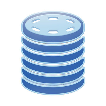 A 3D rendered icon of a stack of blue circular data storage disks, isolated on a white background, representing database management, server storage, and information technology concepts