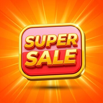Super sale sign with bold 3d text on an orange and red background for retail promotion and shopping discount events