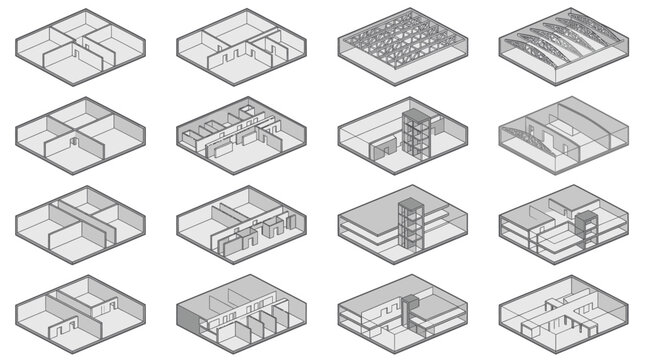 Architectural Floor Plan Variations Isometric View.