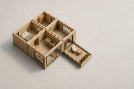 Sliding Modular Building Model with Reconfigurable Rooms