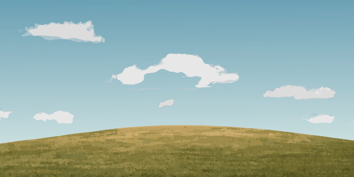 Rolling hill landscape with white clouds and a blue sky vector illustration