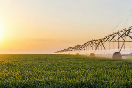 Center Pivot Irrigation System Watering Large Agricultural Field