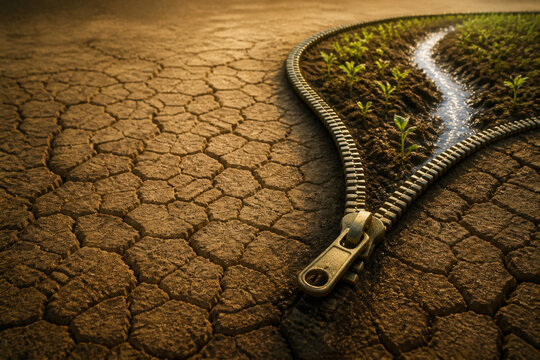 Zipped Drought Crack Symbolizing Land and Water Recovery