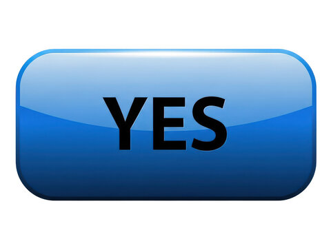 Glossy blue button with yes text isolated on a clean transparent background