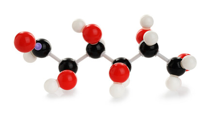 Chemical model of glucose molecule isolated on white