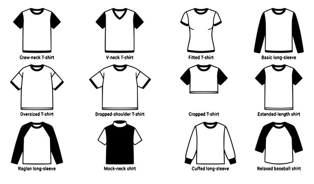 shirt and long sleeve black white vector clothing collection with modern apparel templates