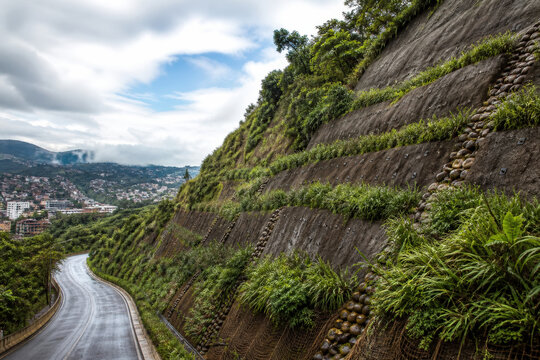 Landslide Stabilized Hillside Protecting Mountain Road and Infrastructure