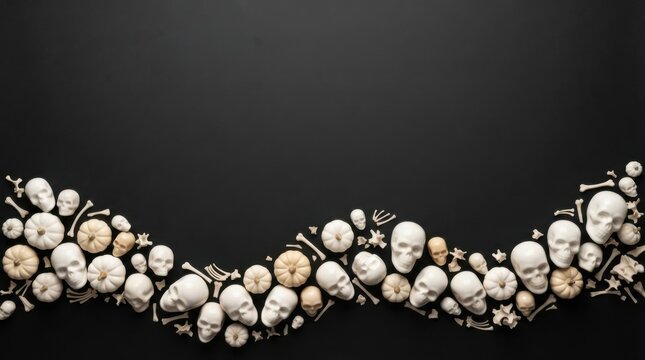Human skulls and bones arranged in a wavy line pattern