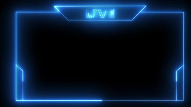 Live Stream Neon Red frame animation with neon box frame.  Live streaming Frame -4k video . neon bright in 4K video animation. Abstract for live stream overlays black background.