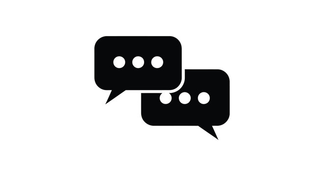 Two black speech bubble silhouettes with ellipsis points on a white background silhouette