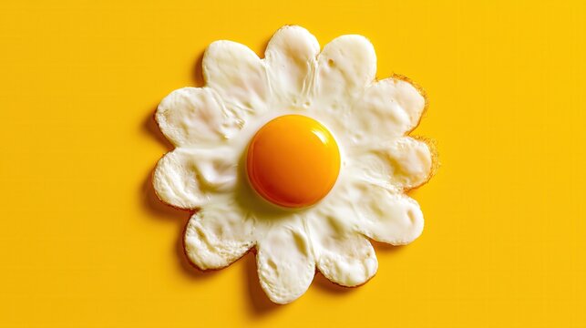 Fried egg shaped like a flower on a yellow background