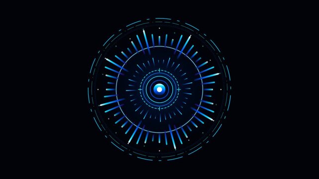 Futuristic circular blue technology HUD interface concept with sound wave visualization