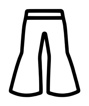 Hand-traced vector icon illustration of bell-bottom pants featuring flared wide-leg trouser silhouette in minimalist black outline style for fashion design and apparel graphics