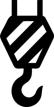 Black crane hook icon for construction and lifting isolated on transparent background