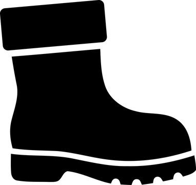 Black rubber boot icon for rainy weather and outdoor work isolated on transparent background