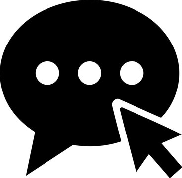 Black speech bubble icon with a computer mouse cursor isolated on transparent background