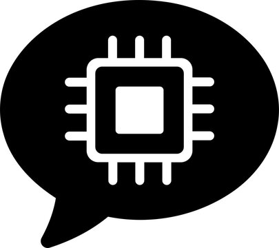 Computer chip icon inside a speech bubble isolated on transparent background
