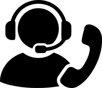 Customer support agent icon with headset and telephone isolated on transparent background