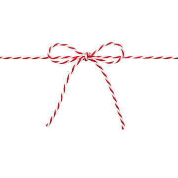 Decorative red and white baker twine tied in a simple bow, isolated on a white background, for gift wrapping, and craft projects isolated on a transparent background