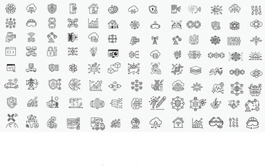 Fototapeta premium Technology Icons Set Linear Style Outline Vector Illustration on White Background