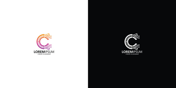 Modern tech letter C logo design with circuit patterns for digital branding and corporate identity