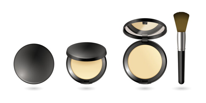 Compact powder makeup and brush for beauty routine transparent background