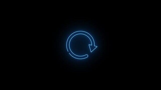 Blue neon glowing circular refresh arrow icon motion graphic loop 4k video graphics