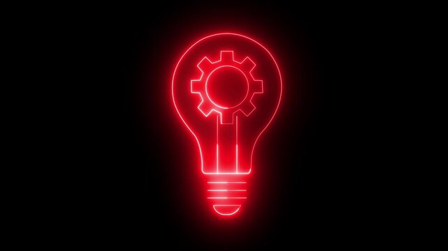 Glowing neon setting and Light bulb with rotating gears outside animated icon on black background ,light with gear icon representing creative problem solving, smart solutions engineering strategy. 