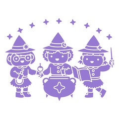 Fototapeta premium Cute witches group cooking magic spell