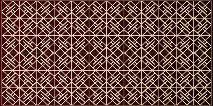 Decorative lattice pattern featuring golden geometric lines on dark red background for traditional luxury wall tiles or screen printing design.