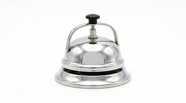 Shiny Silver Service Bell Isolated on Clean White Background