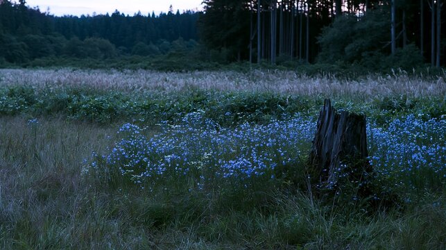 Fukushima native meadow with weathered stump