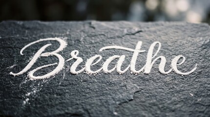 Fototapeta premium Breathe flour inscription banner with dark textured surface and calming atmosphere