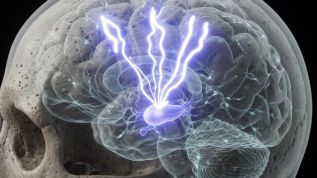 3D Anatomy Animation Human Skull and Brain Highlighting Amygdala Activity in Blue