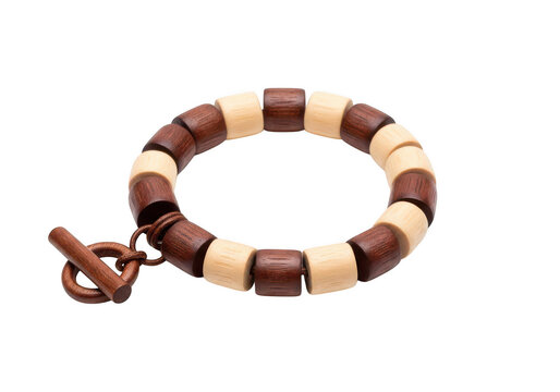 Wooden bead bracelet with toggle clasp isolated on transparent background