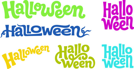 Fototapeta premium Playful Curly Halloween Script Lettering, Fun Wavy Typography Badges Vector Set