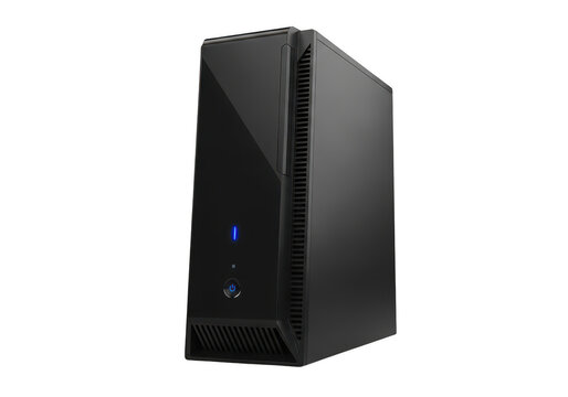 Black desktop computer tower isolated on transparent background