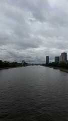 Fototapeta premium Framed view of the Frankfurt modern skyline and financial district