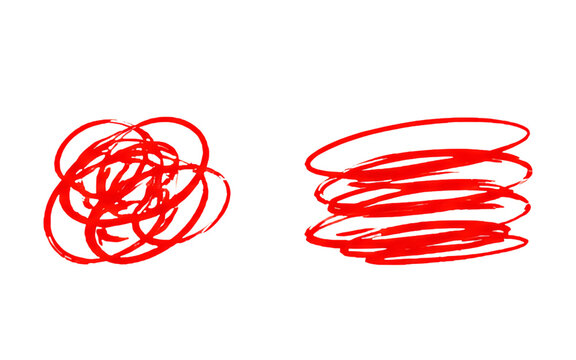 Red tangled circular doodle and layered horizontal line block