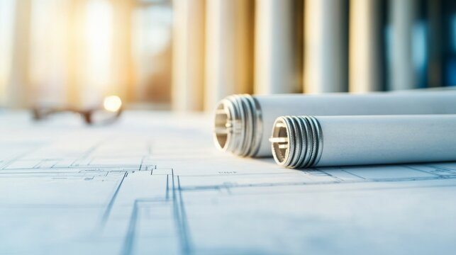 Clear Morning With Space for Engineering Annotation: Renovation Blueprint Showing Reinforced Columns Structural Bl &acirc;&euro;&ldquo; Skyline Study 2