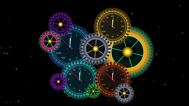 Complex Glowing Clock Gears Time Mechanism Loop Background
