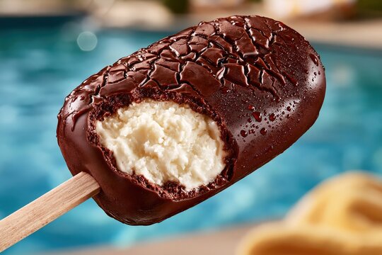 Chocolate ice cream popsicle with vanilla filling and refreshing mood