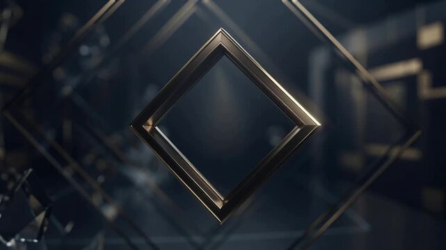 Lights sweeping double layer gold diamond frame rotating advancing in studio revealing inner rail