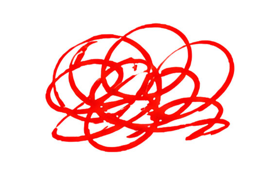 Red chaotic hand-drawn scribble tangle and messy loop cluster