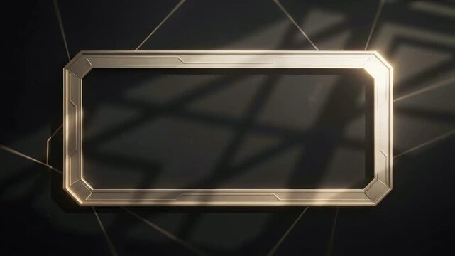 Shifting overhead light sweeping across gold plaque on matte wall, revealing black panel and cords