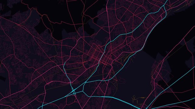 Wilmington Metro Delaware Street Map 4K Motion Background Futuristic Cyber Glow Grid