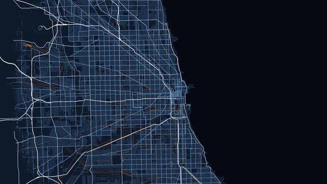 Chicago Metro Illinois Street Map Motion Background Midnight Navy Grid
