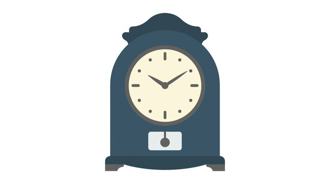 Dark blue mantel clock with face and hands flat vector illustration