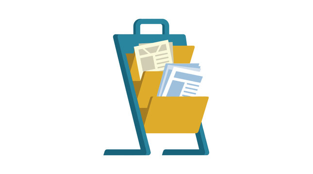 Flat file folder with documents a graphic illustration on a white background