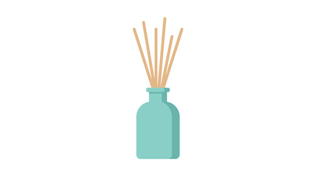 Reed diffuser with turquoise vessel and wooden sticks flat vector illustration